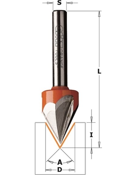 Frese per scrittura, scanalature a V e smussature con punta laser (35°) di CMT
