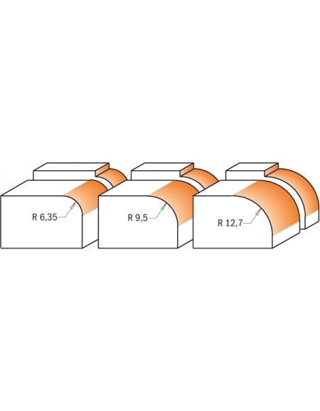 Set di 3 frese arrotondatrici a quarto di tondo in punte Roundover/Quarter Roundover di CMT