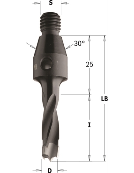 Dowel drills with threaded shank without countersink