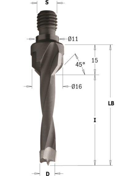 Dowel drills with threaded shank without countersink