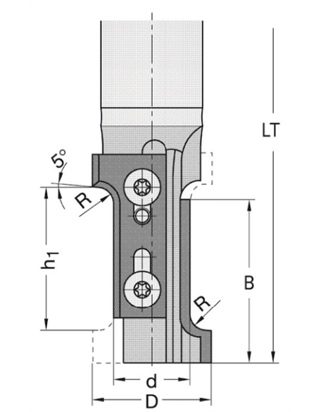 Facing, roundover or chamfer bits with Z1 + 1 knives