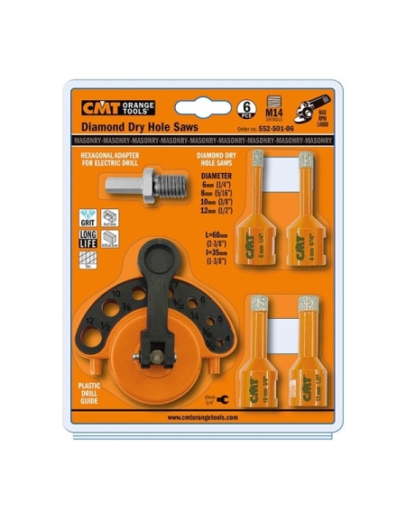 Set of diamond dry hole saws