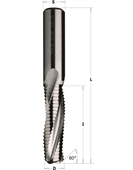Fresa de corte helicoidal positivo con rompevirutan, con bisel 60° para cerradura