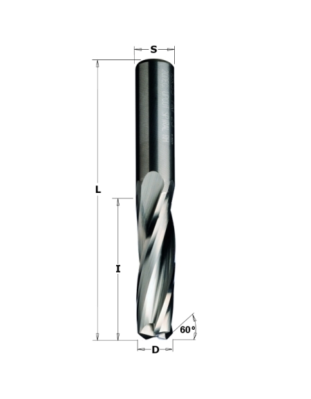 Solid carbide upcut with spiral bits chip-breaker for 60° v-point locksets