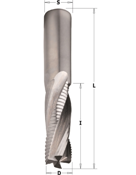 Solid carbide upcut spiral bits with chipbreaker